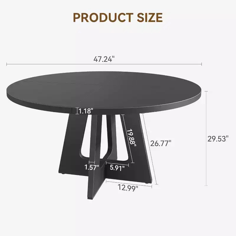 47 Round Farmhouse Dining Table for 4C6, Large Rustic Gray Wooden Table for Dining Room or Living Room, Table Only
