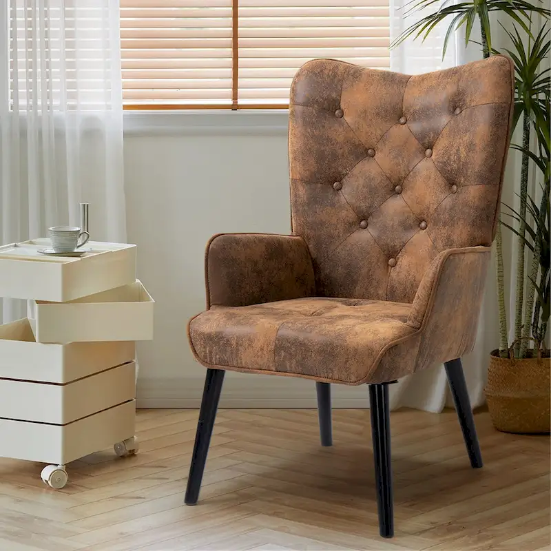 Rustic Accent Chair with Arms, Tufted Button Wingback