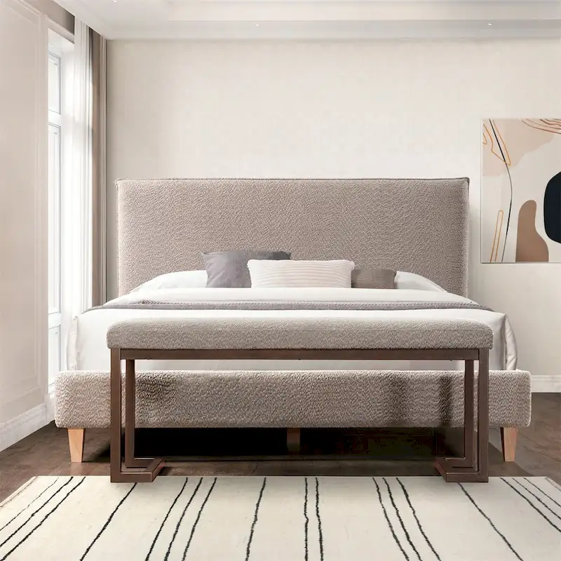 Metal Frame Boucle Upholstered Bench