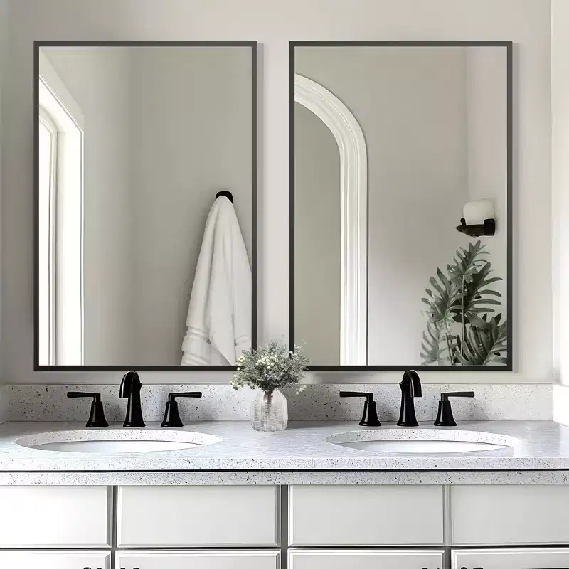 Double-Sided Mounted Rectangular Hanging Mirror with Thin Edge, Right Angle, Black Aluminum Alloy