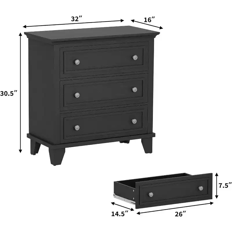 3 Drawer Dresser for Bedroom, Wide Chest of Drawers with Vintage Handle, Modern Wood Dresser Wide Nightstand Cabinet for Living Room