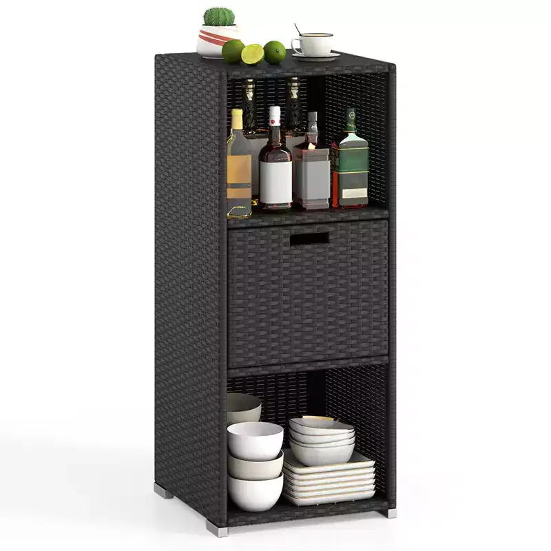 Outdoor Storage Cabinet with Storage Shelves & Removable Drawer for Porch - Mix Brown/Black/Gray