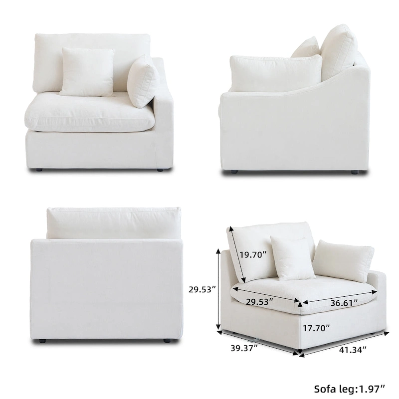 82.68 Down Filled Sectional Couch L-shape Linen Upholstered Loveseat with Ottoman