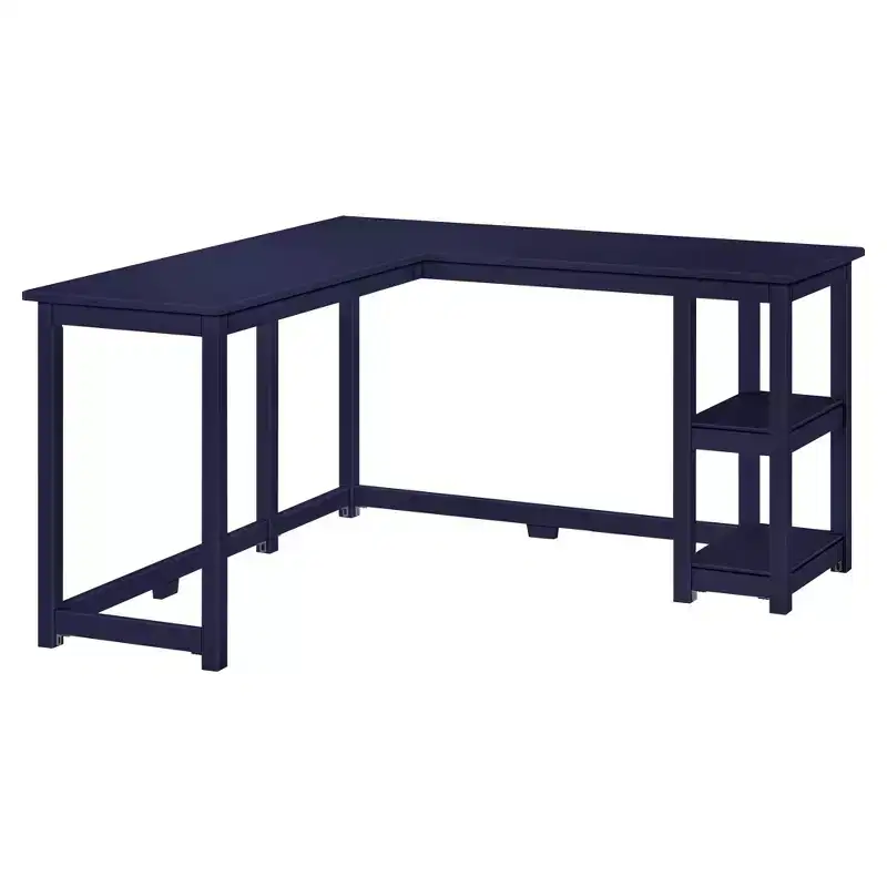 Max & Lily Solid Wood L-Shaped Desk, Corner Desk for Home Office, Gaming, Computer, Storage Shelves
