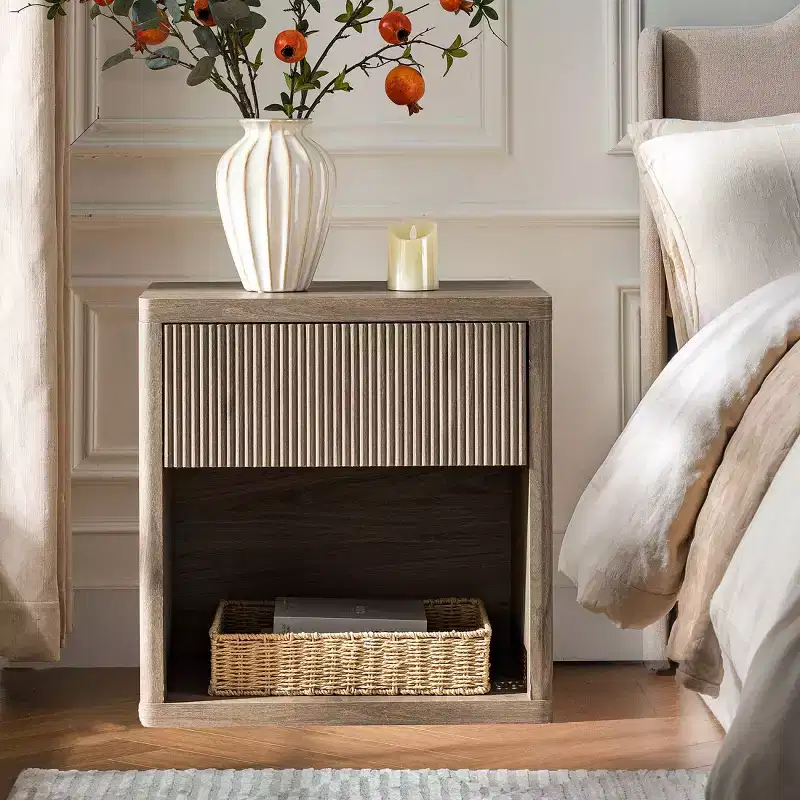 Modern Fluted Bedside Table with Drawer Storage, Mid-Century Side Table, Nightstand for Bedroom or Living Room-Panipeachy