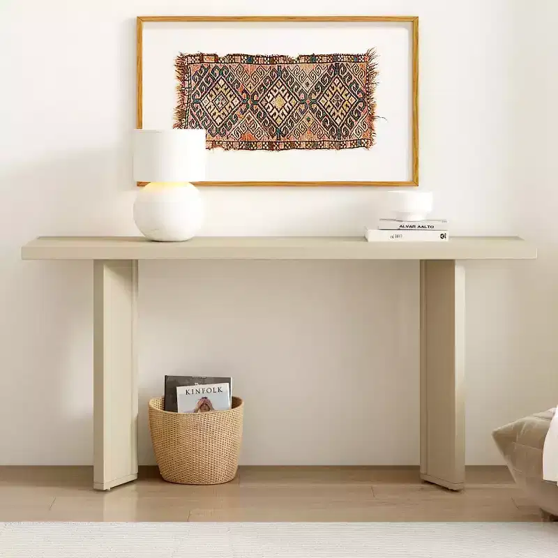Pine Veneer Slim Console Table with Geometric Legs