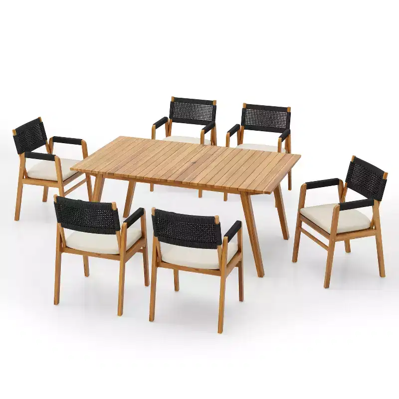 Christopher Knight Home Adeline 7 Pieces Rustic Patio Acacia Upholstered Dining Set