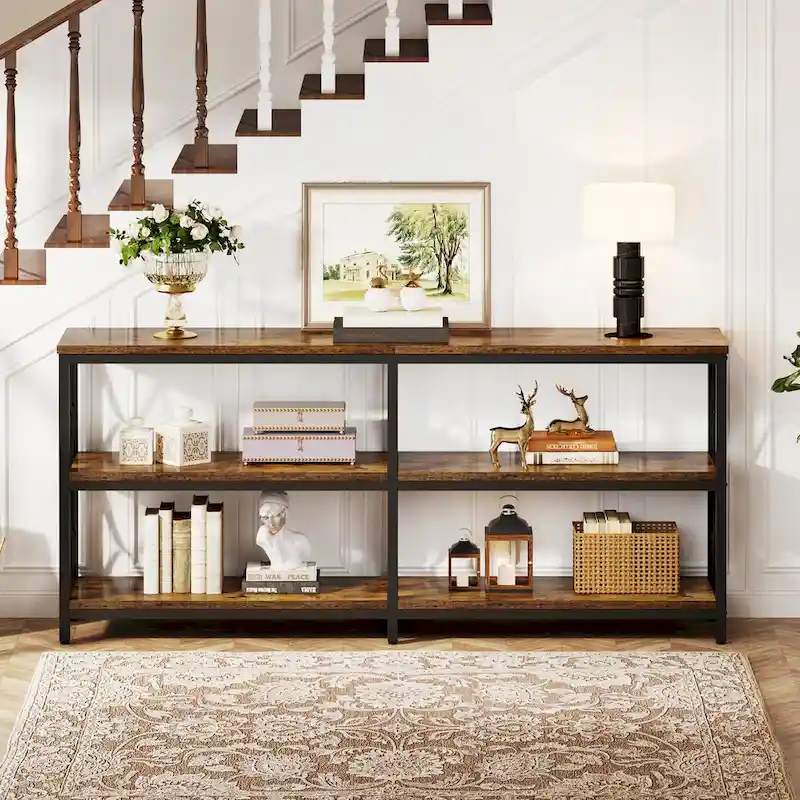 3-Tier Console Table , 70.9-in Industrial Sofa Table, Long Foyer Table Entryway Table