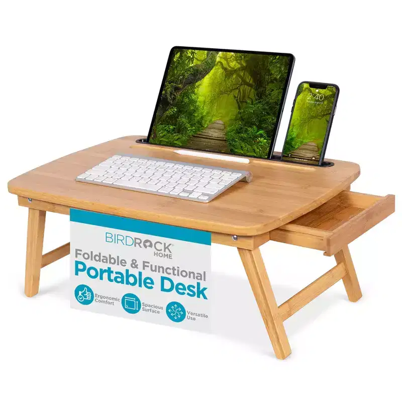 BirdRock Home Portable Sit or Stand Desk with Storage Drawer and Media Slot - Natural