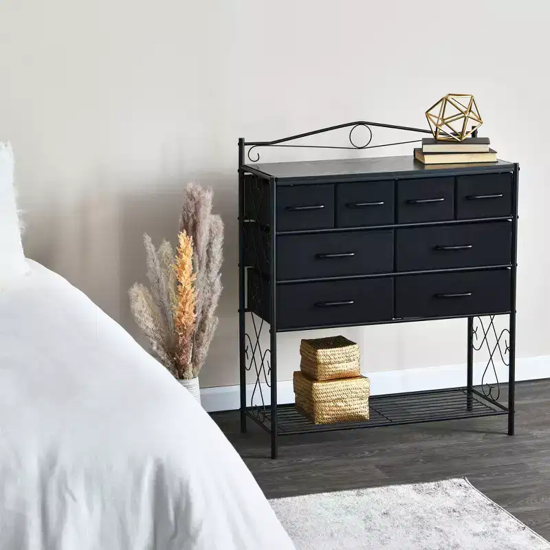 Victorian Style 8-Drawer and Bottom Shoe Shelf Dresser Unit, Black