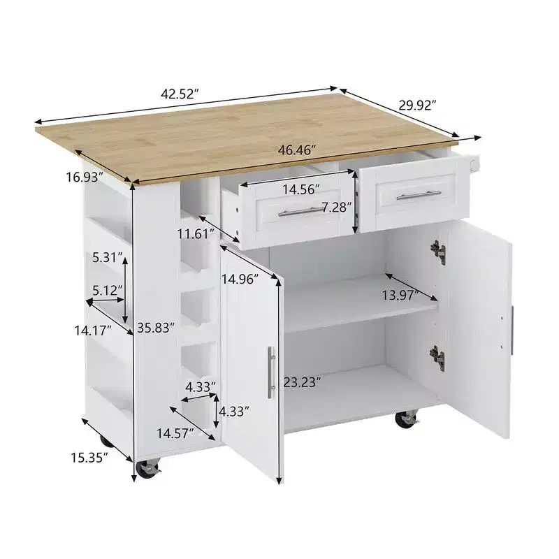 Kitchen Island Cart with 2 Door Cabinet, 2 Drawers, Rolling Island for Kitchen with Storage, Bar Cart