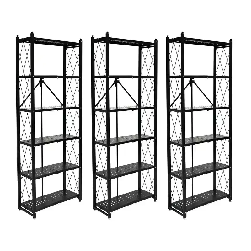 Origami 3 Pack 6 Shelf Bookcase Open Style Organizer Freestanding Large Book Shelf Modern Living Room Vertical Furniture, No Assembly Required, Black