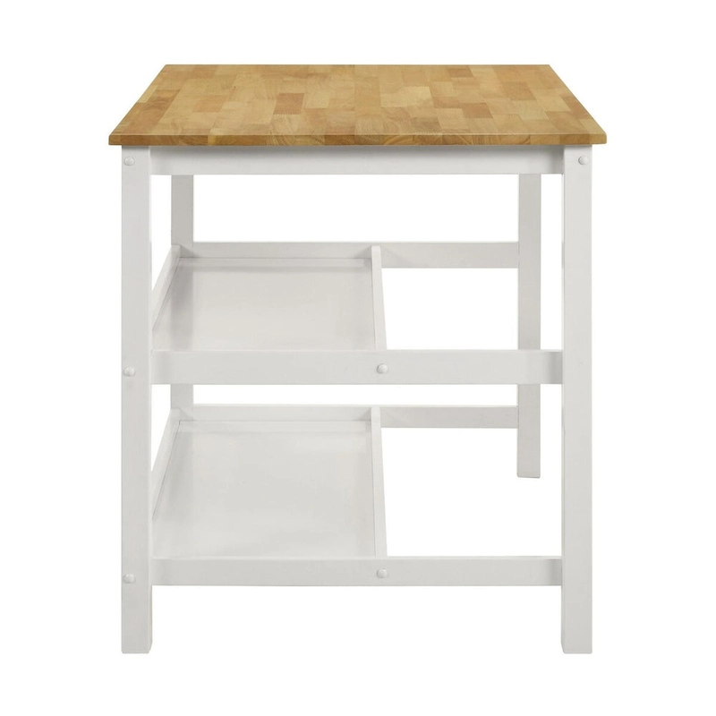 Prager Brown and White Kitchen Island Counter Table with Pot Rack