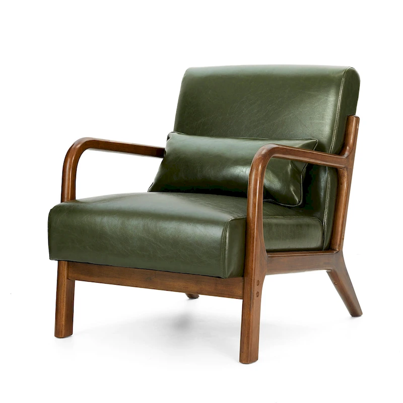 Glitzhome Set of 2 30.75H Mid-Century Modern PU Leather Accent Chairs with Cushion - 25.75W x 33.75D x 30.75H