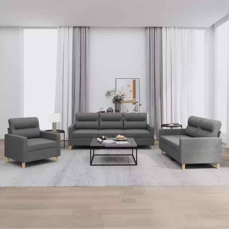 Sofa Set Dark grey Fabric (100% polyester), metal, textilene, plywood