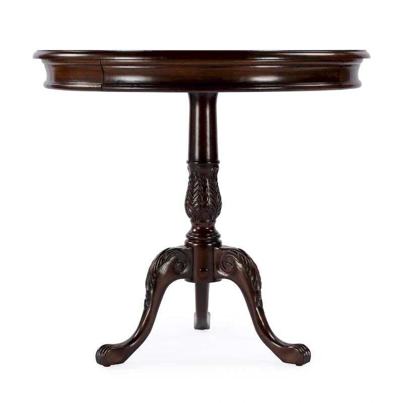 Traditional Round Wooden Pedestal Table in Cherry Finish - Dark Brown