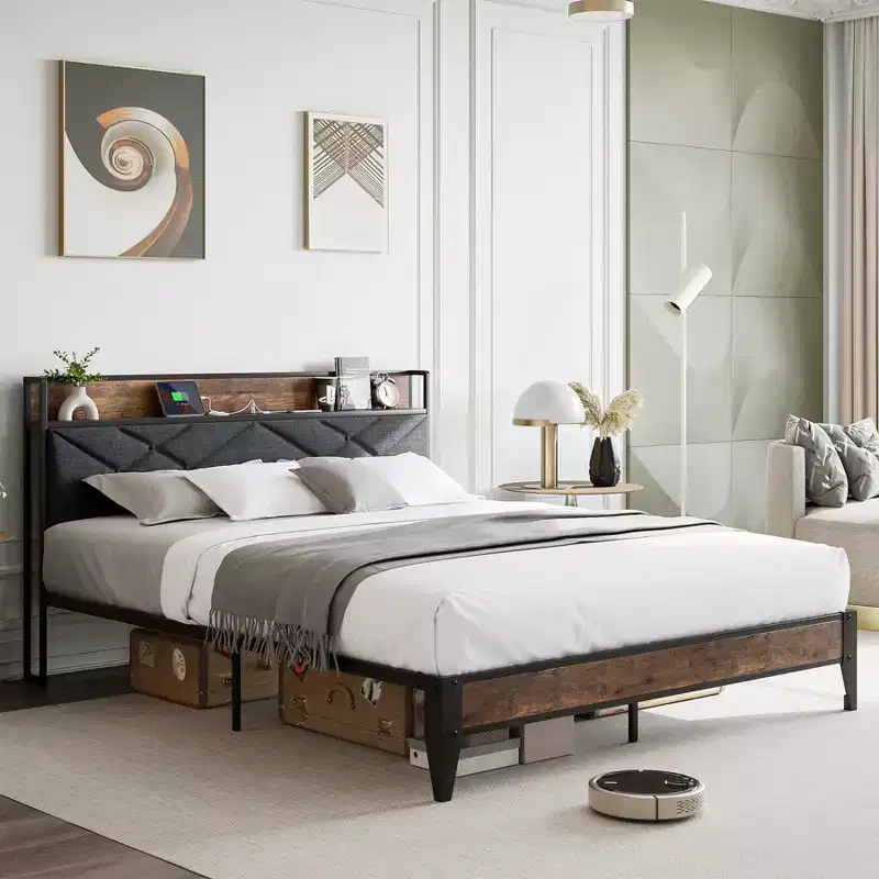 King Size Metal Platform Bed Frame with Headboard & Footboard | 11