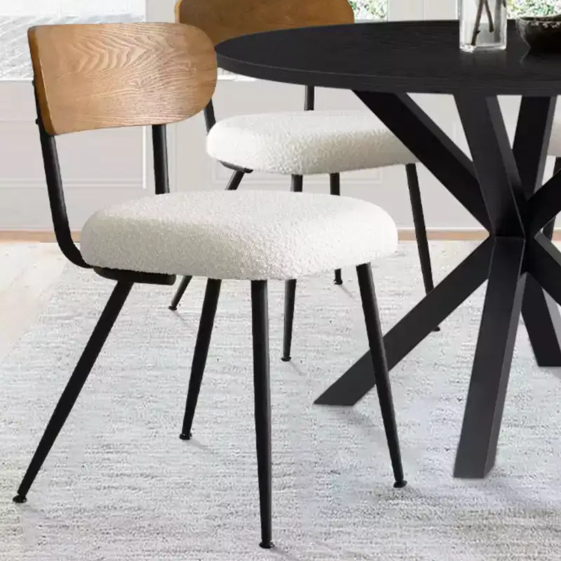 5-Piece Round Dining Table Set, 40 Black Wood Table and Upholstered Boucle Chairs with Ash Backs for Dining Room - Panipeachy
