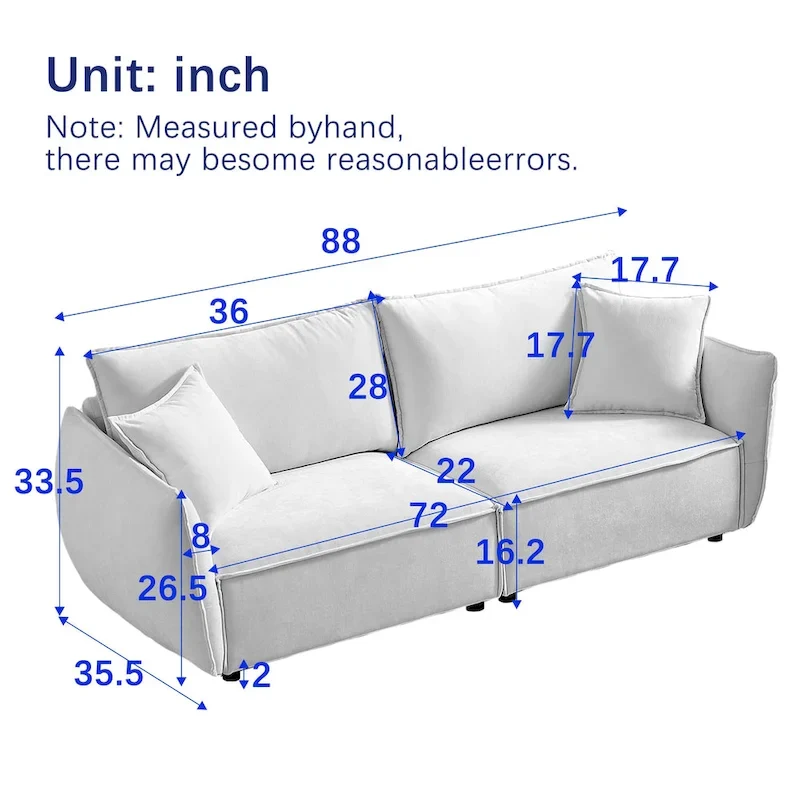 Linen 6-Seat Modular Sofa Set with 3+3 Seater Combo and Wooden Frame & 4 Pillows