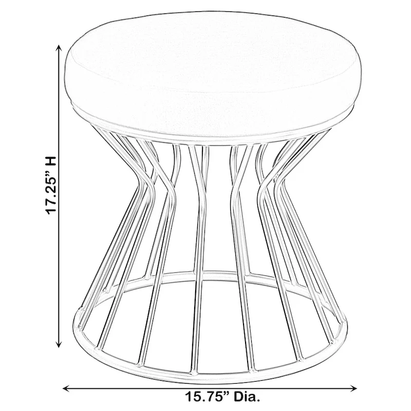 Modern Round Velvet Stool with Bent Gold Metal Base Standard Ottoman