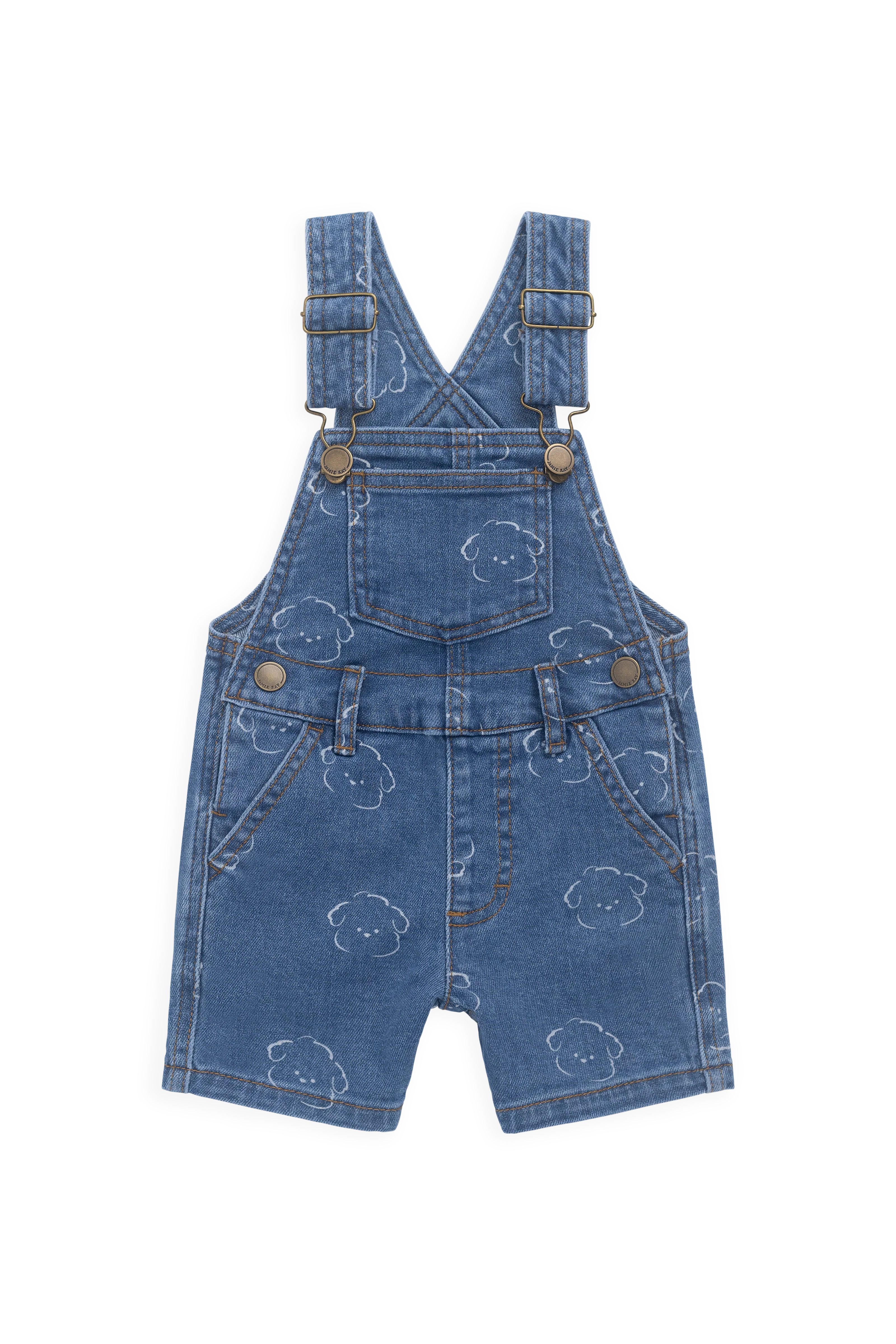 Summer Blue Denim Cloud-Print Cotton Short Overall with Adjustable Straps & Snap Buttons for Kids 6M–8Y