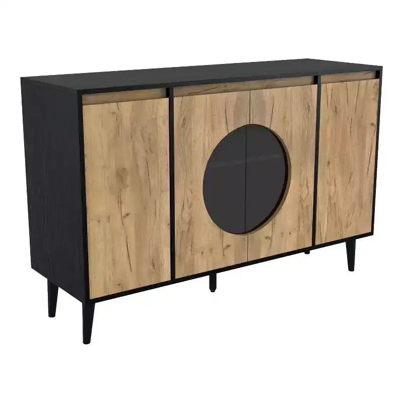 Mid-Century Modern Buffet Server | Light Oak & Black | 47