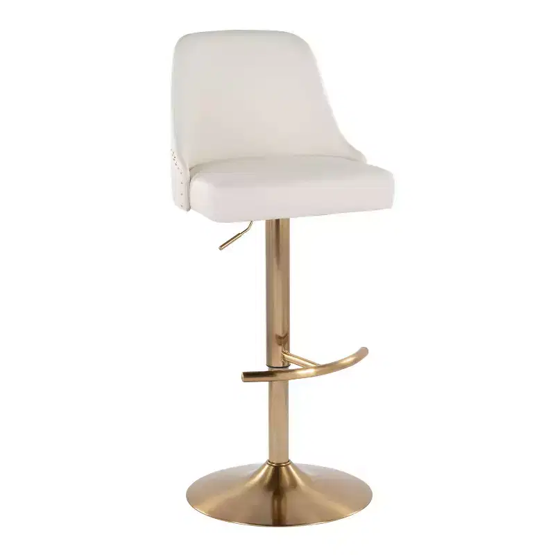 LumiSource Set of 2 Studded Marcel Barstools Gold/White PU