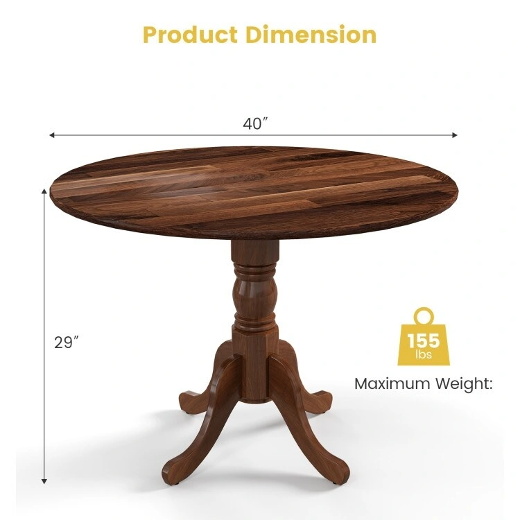 Wooden Dining Table with Round Tabletop and Curved Trestle Legs - 39.37 x 39.37 x 28.74