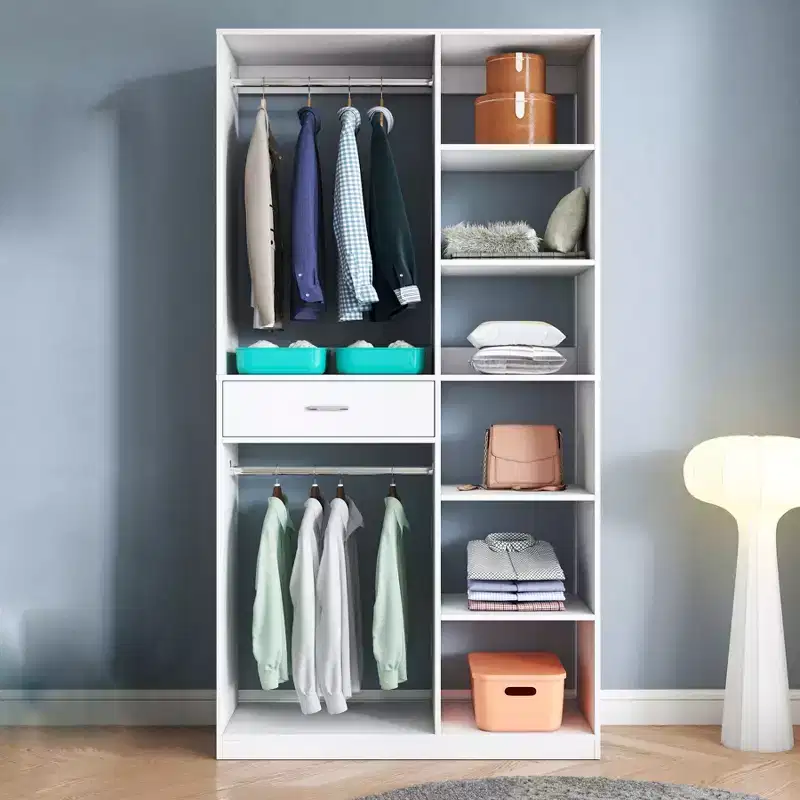 74 Closet Organizers System and Storage,Corner Closet System with Drawers 8 Shelves 2 Hanging Rods,Wood Freestanding Closet Shelving Walk in Closets