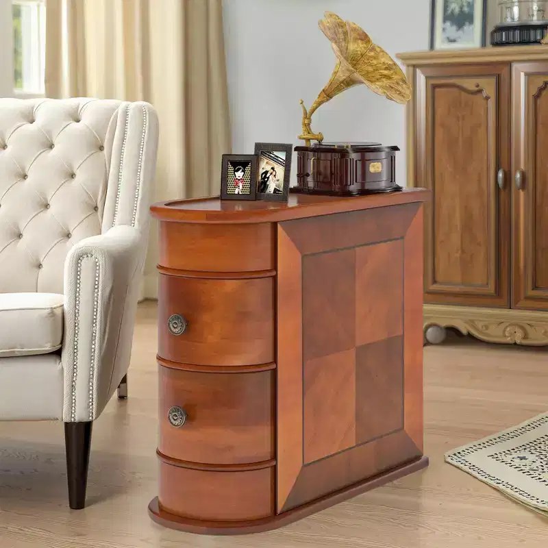 Wood Tall End Table Narrow Side Table Nightstand with 2 Drawers