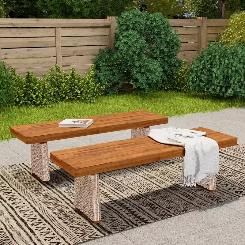 Christopher Knight Home Tori Outdoor Acacia Wood and Rattan Bench with Slatted Seat