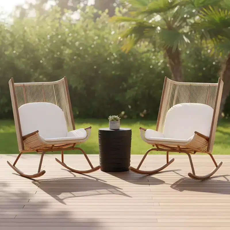 Christopher Knight Home Tanvi Farmhouse 3 Piece Patio Dining Set with Lightweight Concrete Table and Iron Rocking Chairs
