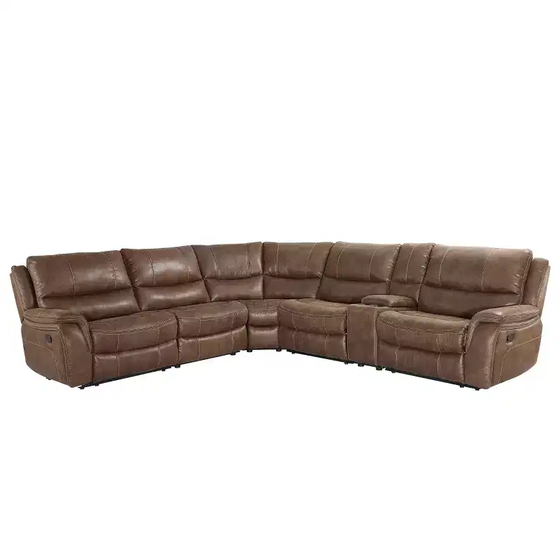 Steve Silver Co. 6pc Lehi Manual Reclining Sectional Sofas Cocoa Brown: Faux Leather, USB Port, Storage