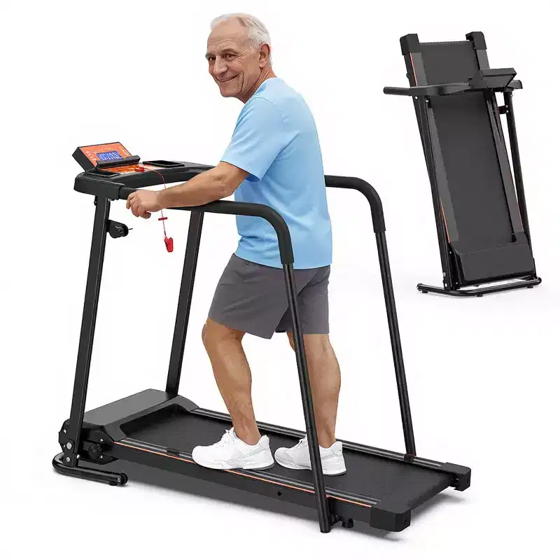Foldable Walking Treadmill for Seniors with Extended Handrails, APP Control Option, Portable Design, 300LBS Weight Capacity