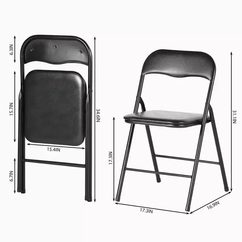 FurnitureR 5-Piece Folding Table and Chair Set  Portable Square Table with 4 Padded Chairs, Space-Saving Dining or Card Game Set for Home, Black