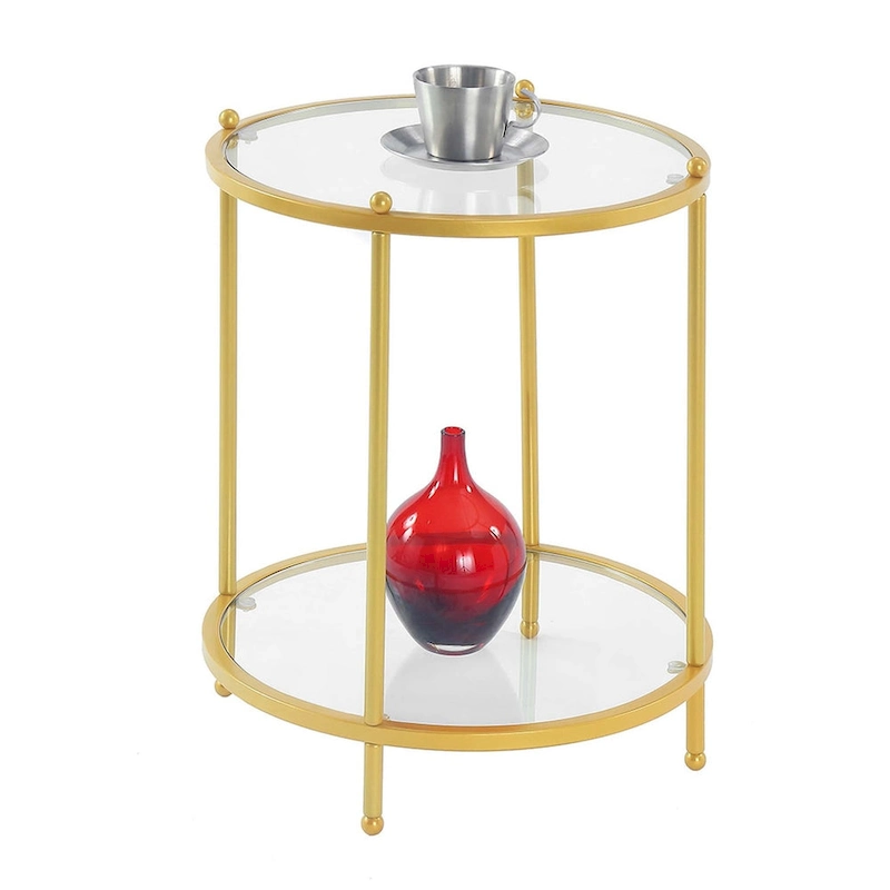 Convenience Concepts Royal Crest 2 Tier Round Glass End Table with Shelf