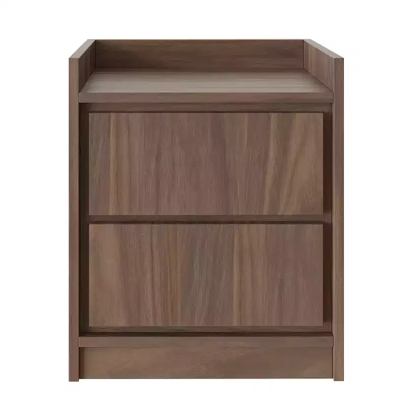 Swing Door Nightstand Walnut, Modern Storage Solution, Push-Spring Access, Ideal for Platform Beds