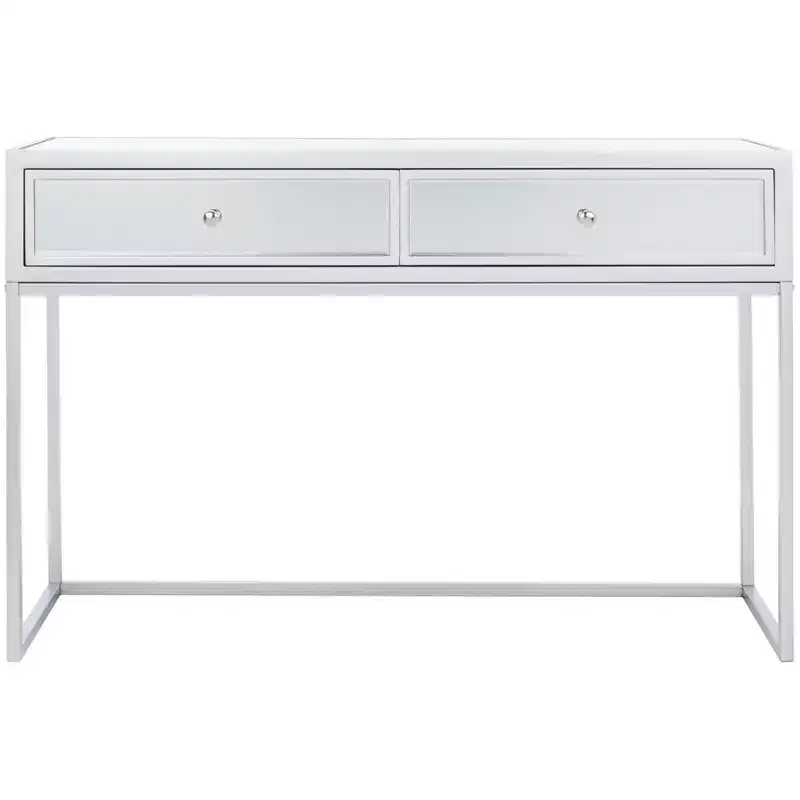 2-Drawer Mirrored Writing Desk, Silver, Wood + Iron + Mirror, 60 lb Capacity, 31.3
