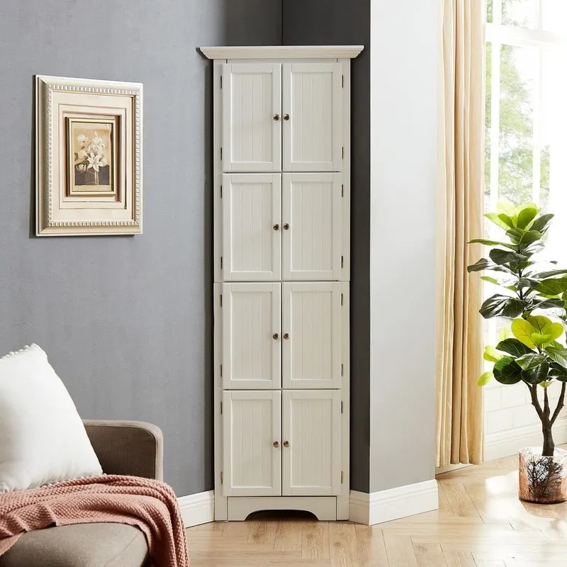 Tall Corner Storage Cabinet with 8 Doors and 4 Shelves