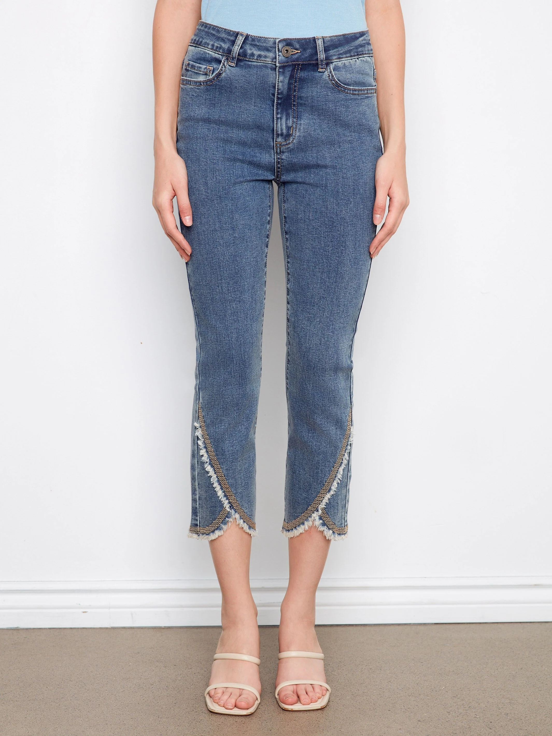Embroidered Front Tulip Jeans - Medium Blue
