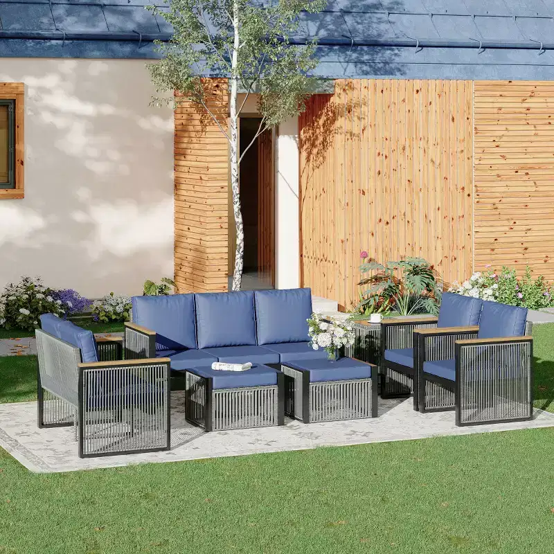 EROMMY 7 Pieces Modern Outdoor Conversation Set Sectional Sofa With Ottomans And Coffee Table