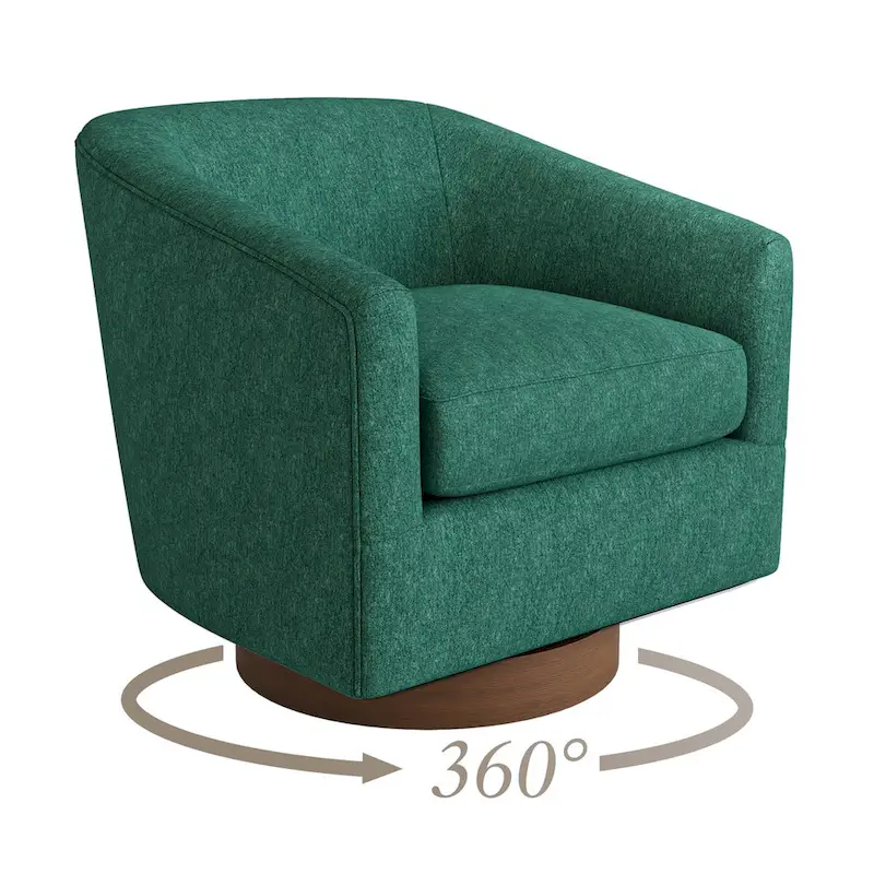 Modern Accent Chair Upholstered Fabric Living Room Swivel Barrel Armchair Wood Frame