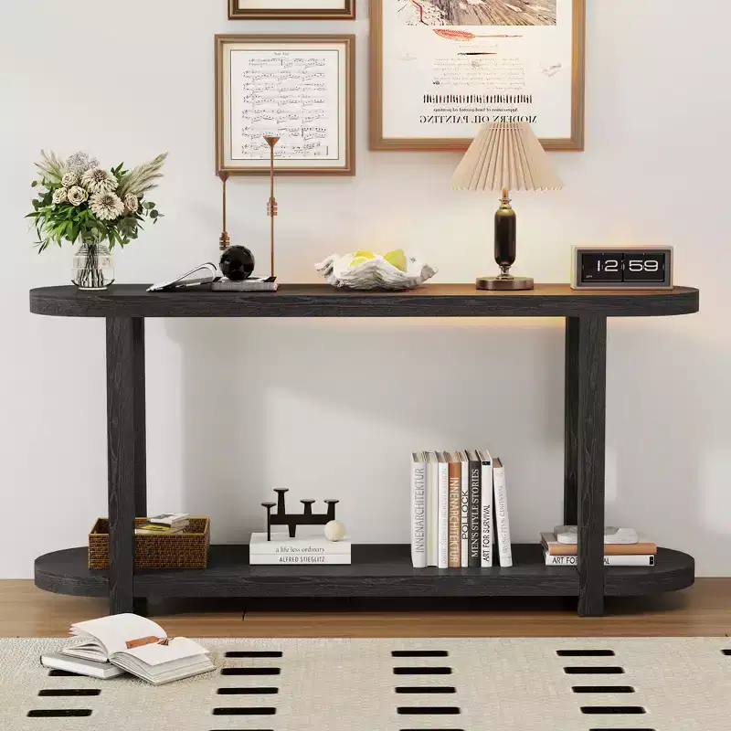 Wood Narrow Console Table with Storage, Minimalist Entryway Table with Streamlined Desktop Design for Hallway and Entryway