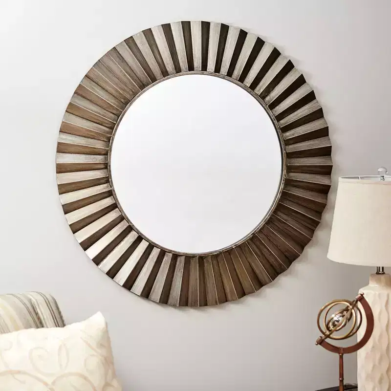 Round Decorative Sunburst Wall Mirror, Bronze