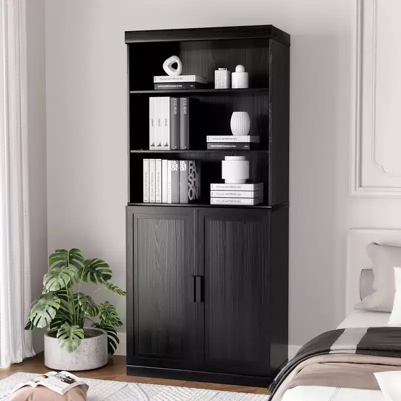36x31x16 Wood Accent Cabinet with Adjustable Shelf Storage Cabinet Black