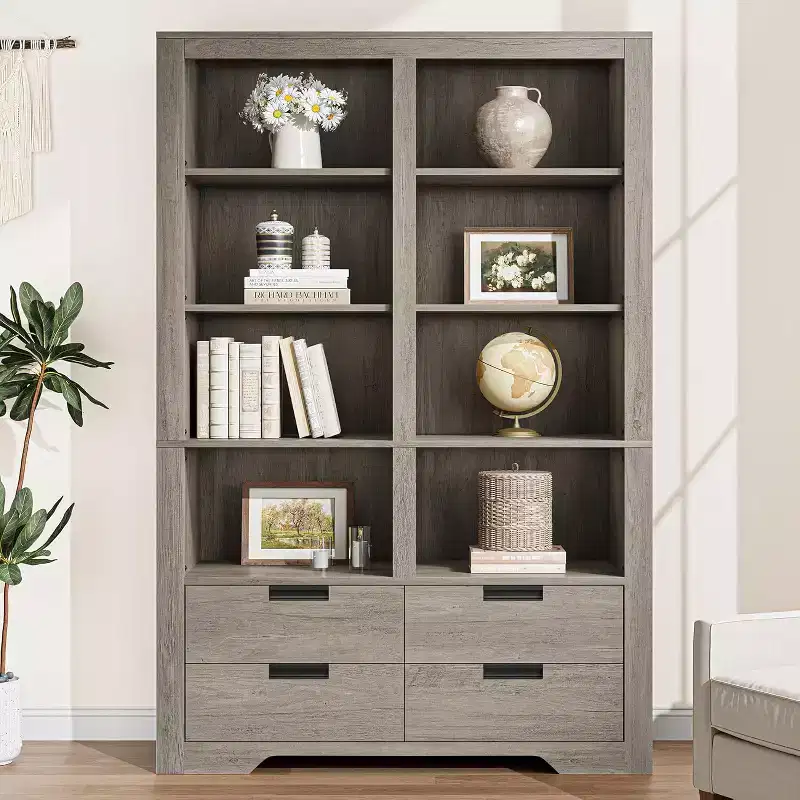 71 Tall Bookshelves with 4 Drawers,6 Tier Large Bookcase,Standing Shelving Unit for Living Room, Kitchen, Home Office