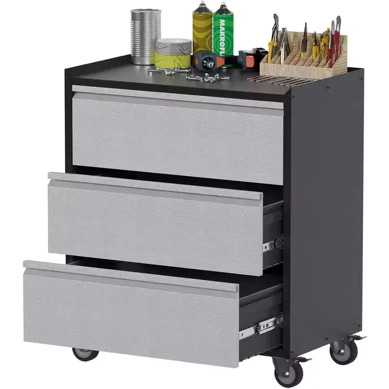 Heavy Duty 3-Drawer Metal Rolling Tool Cabinet - Mobile Storage Cart for Garage, Workshop, Office & Warehouse (Gray)