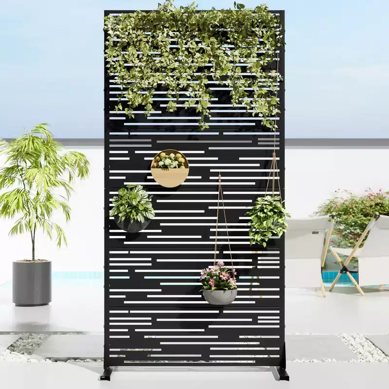 72 H35W Dovelina Black Metal Planter Box with Trellis Privacy Screen for Caf Patio,Garden & Balconies
