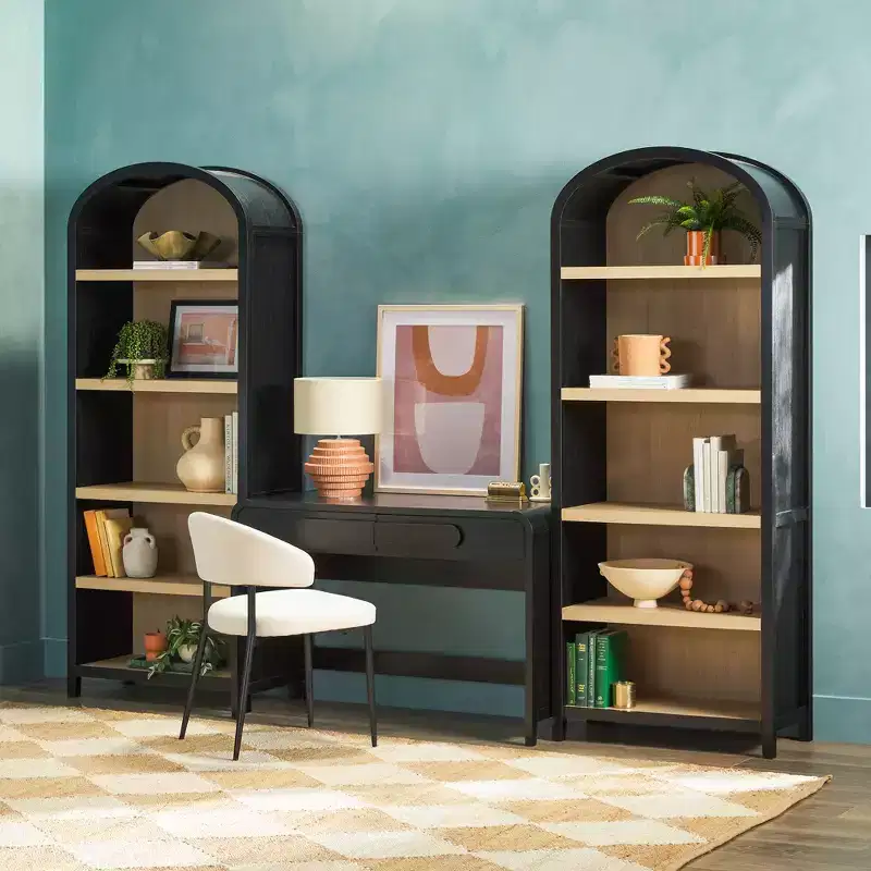 Saracina Home 3pc Modern Writing Desk with 2 Open Arched Bookshelves
