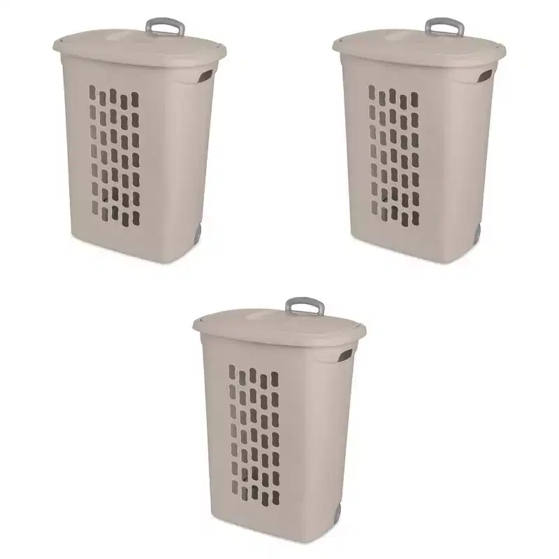 Ultra Wheeled Laundry Hamper with Lid and Handle, Grey, 3 Pack
